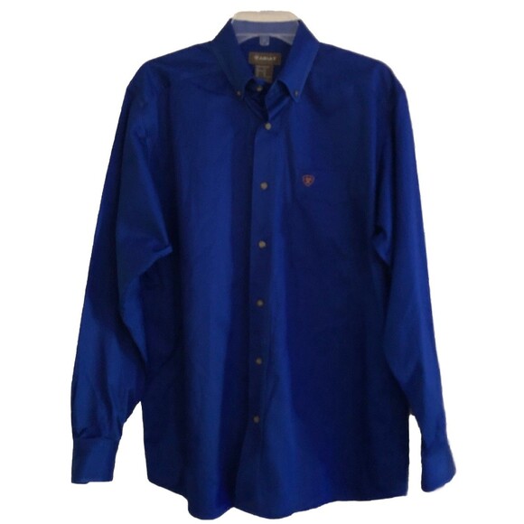 Ariat Solid Twill Classic Fit Button Down Shirt Mens Sz M Ultramarine Blue New - Picture 4 of 16
